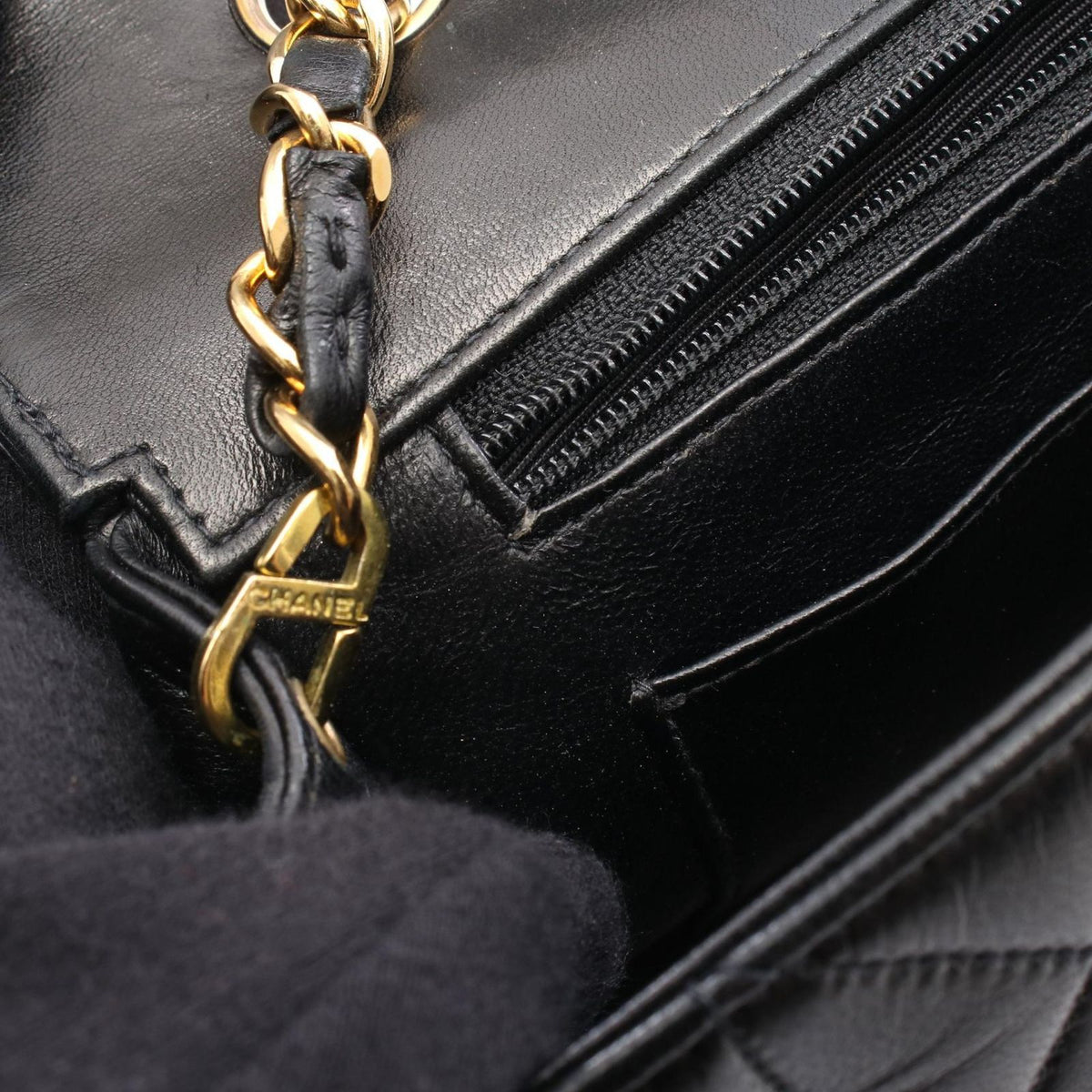 Chanel Shoulder Bag Quilted Diana Flap Black Lambskin Chain — view 6