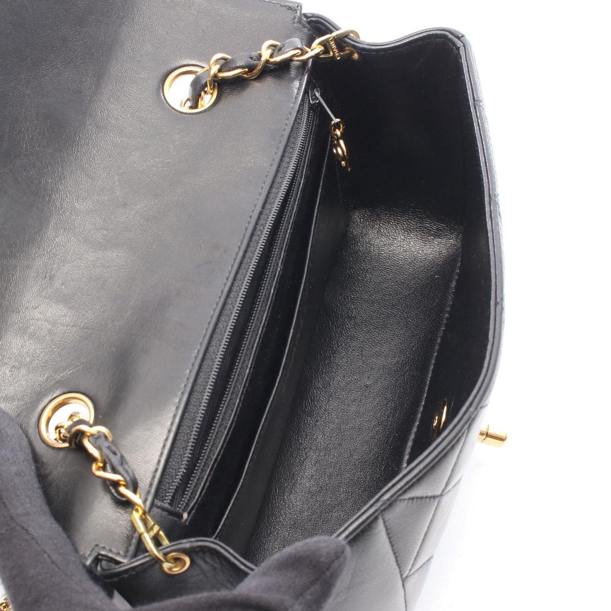 Chanel Shoulder Bag Quilted Diana Flap Black Lambskin Chain — view 3