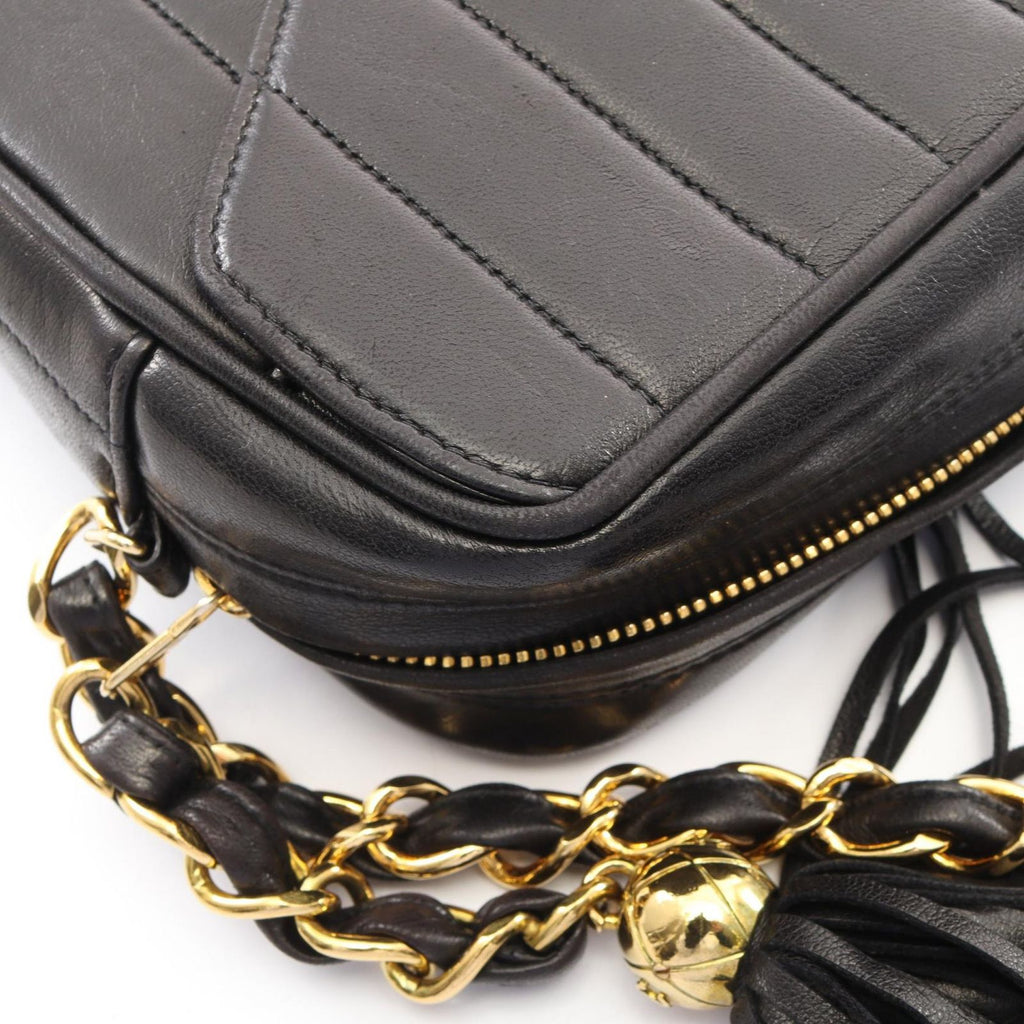 Chanel Shoulder Bag Mademoiselle Tassel Black Lambskin Fringe Chain — view 8