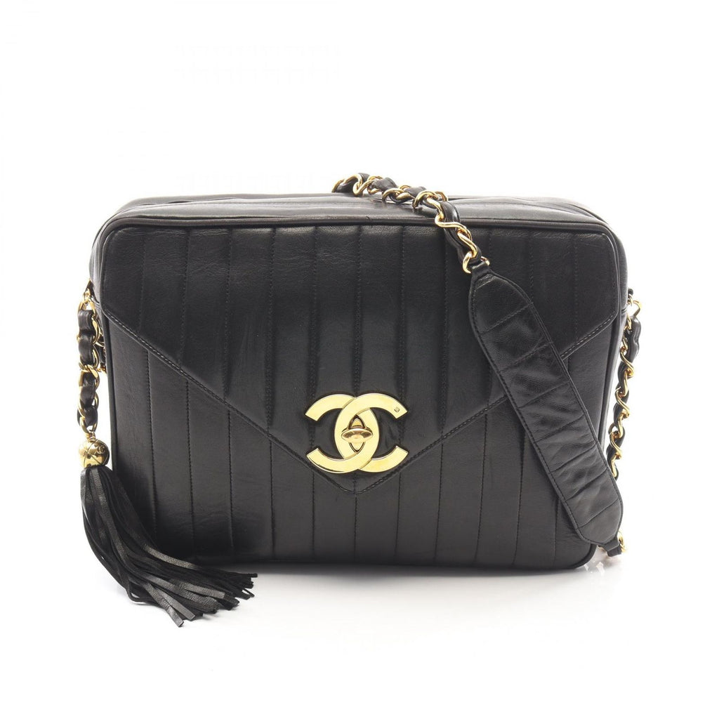 Chanel Shoulder Bag Mademoiselle Tassel Black Lambskin Fringe Chain
