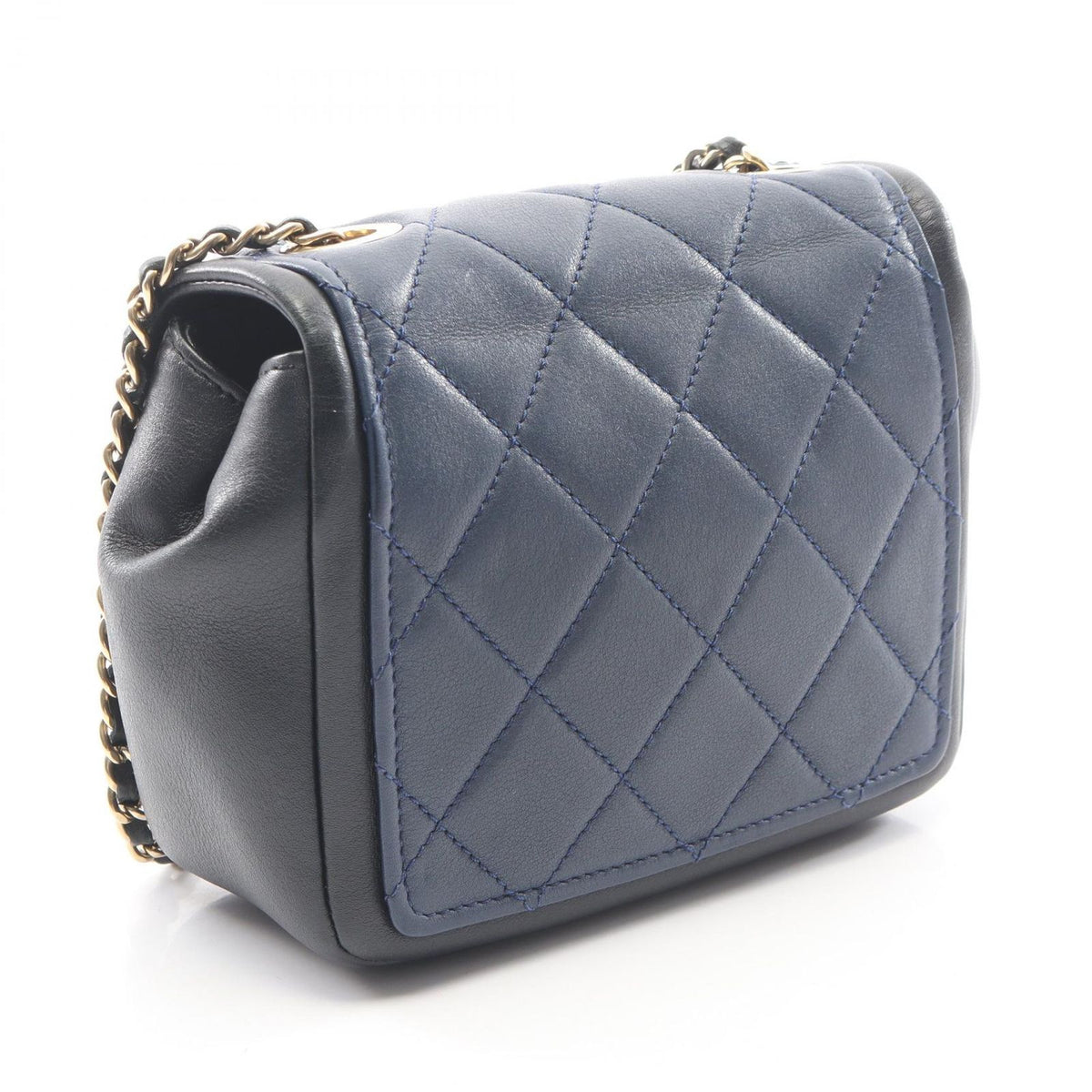 Chanel Shoulder Bag Mini Quilted Navy Blue Lambskin Mini Chain — view 2