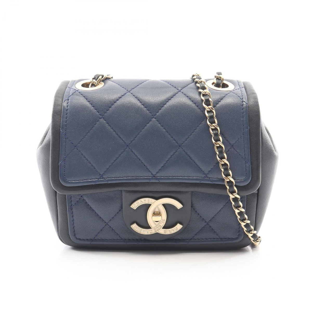 Chanel Shoulder Bag Mini Quilted Navy Blue Lambskin Mini Chain
