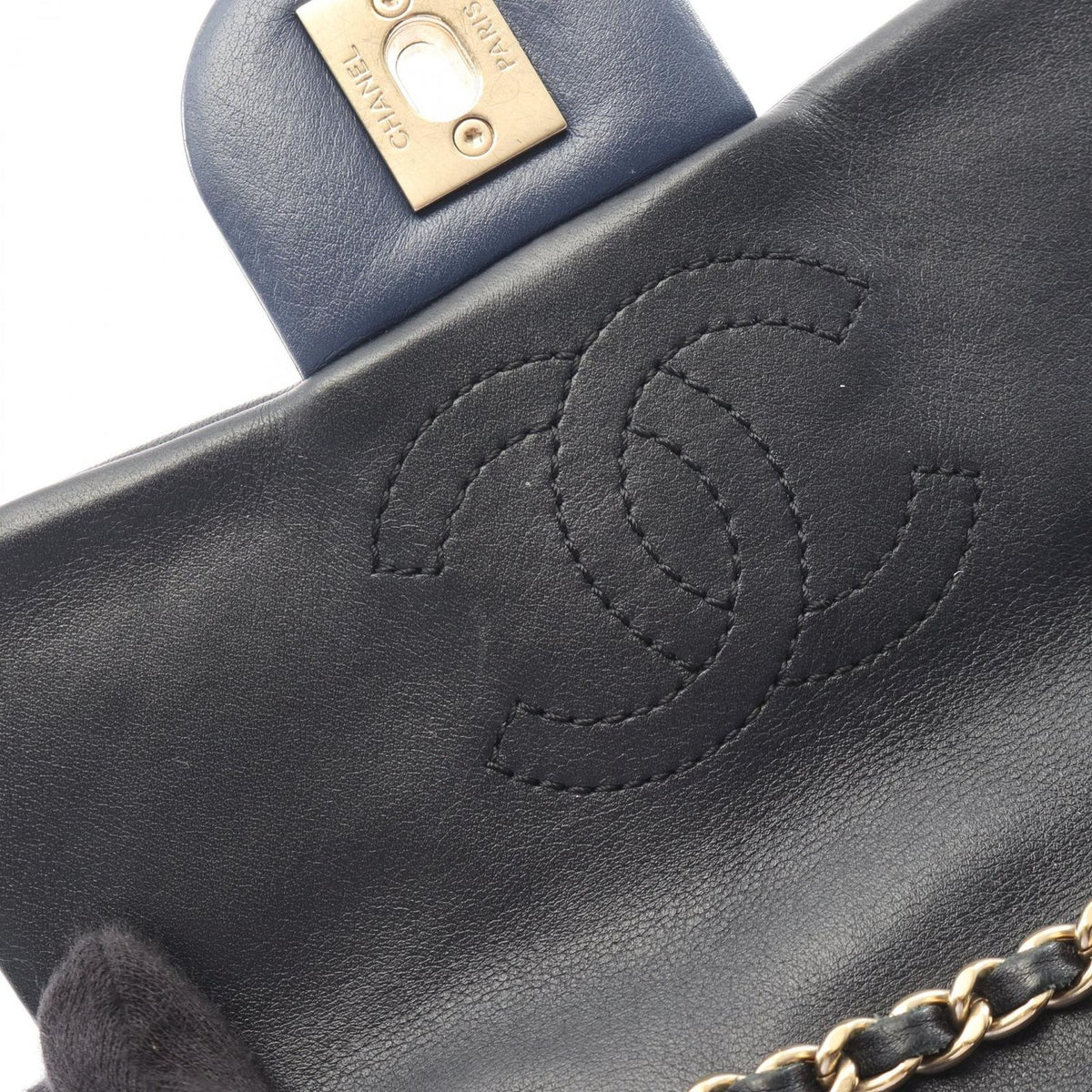 Chanel Shoulder Bag Mini Quilted Navy Blue Lambskin Mini Chain — view 6