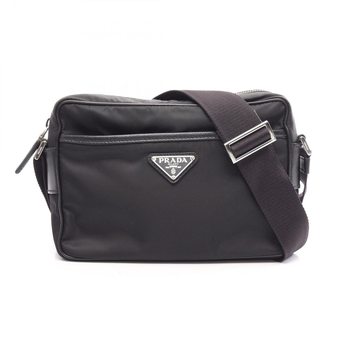 Prada Shoulder Bag Re-Nylon Tessuto Saffiano Black Nylon Leather Triangle Logo