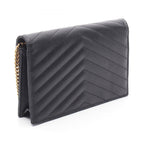 Saint Laurent Shoulder Bag Cassandra Envelope Black Leather Matelasse Chain — view 2
