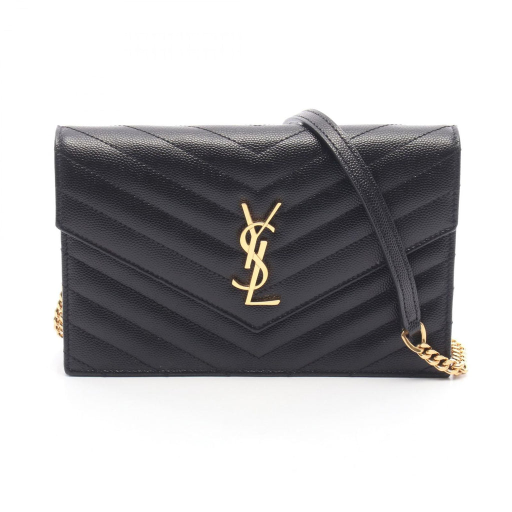 Saint Laurent Shoulder Bag Cassandra Envelope Black Leather Matelasse Chain