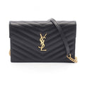 Saint Laurent Shoulder Bag Cassandra Envelope Black Leather Matelasse Chain