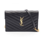 Saint Laurent Shoulder Bag Cassandra Envelope Black Leather Matelasse Chain