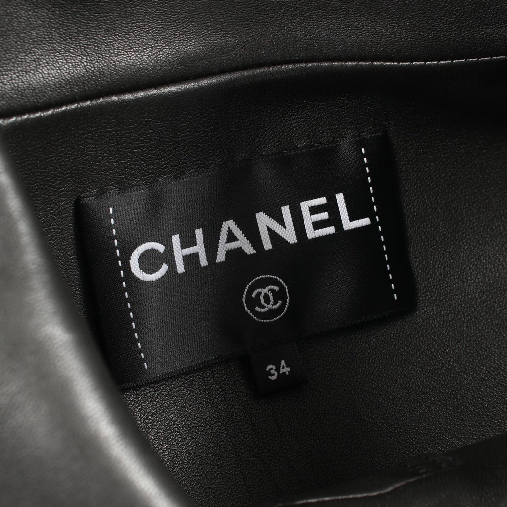 Chanel Leather Jacket CC Logo Button Metallic Cles the — view 3
