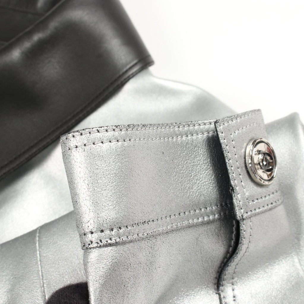 Chanel Leather Jacket CC Logo Button Metallic Cles the — view 8