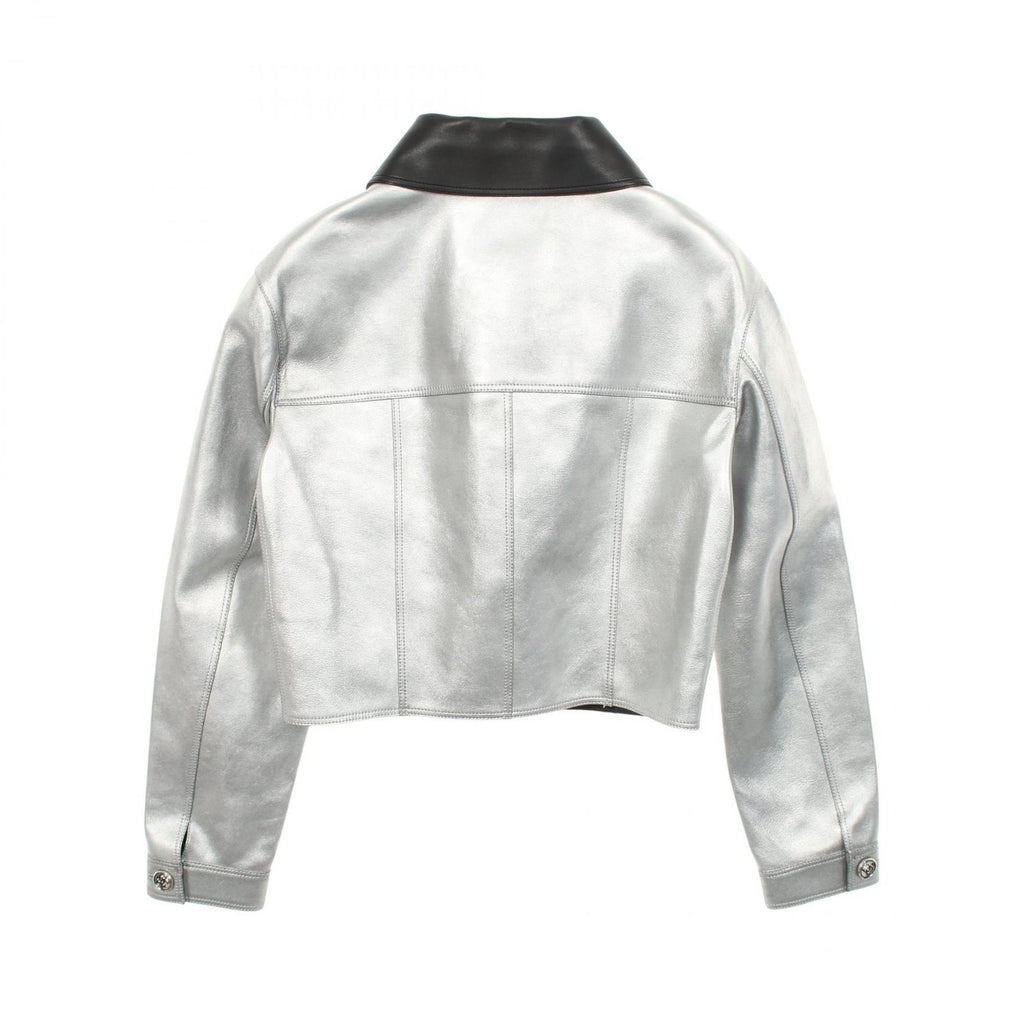 Chanel Leather Jacket CC Logo Button Metallic Cles the — view 2