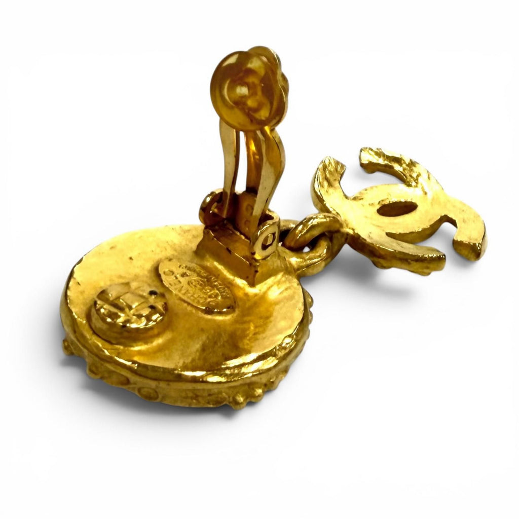 Chanel Vintage Gripoix CC Logo Swing Earrings Green Gold — view 4