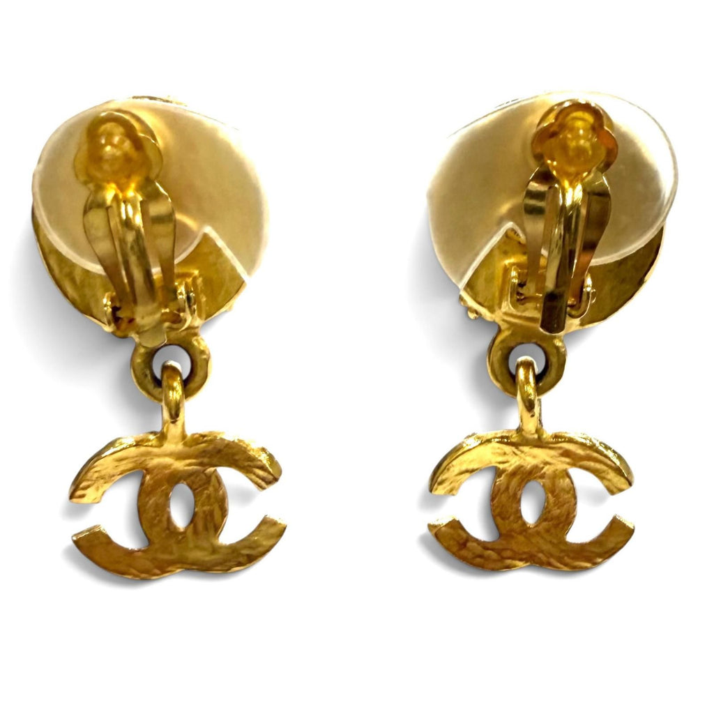 Chanel Vintage Gripoix CC Logo Swing Earrings Green Gold — view 3