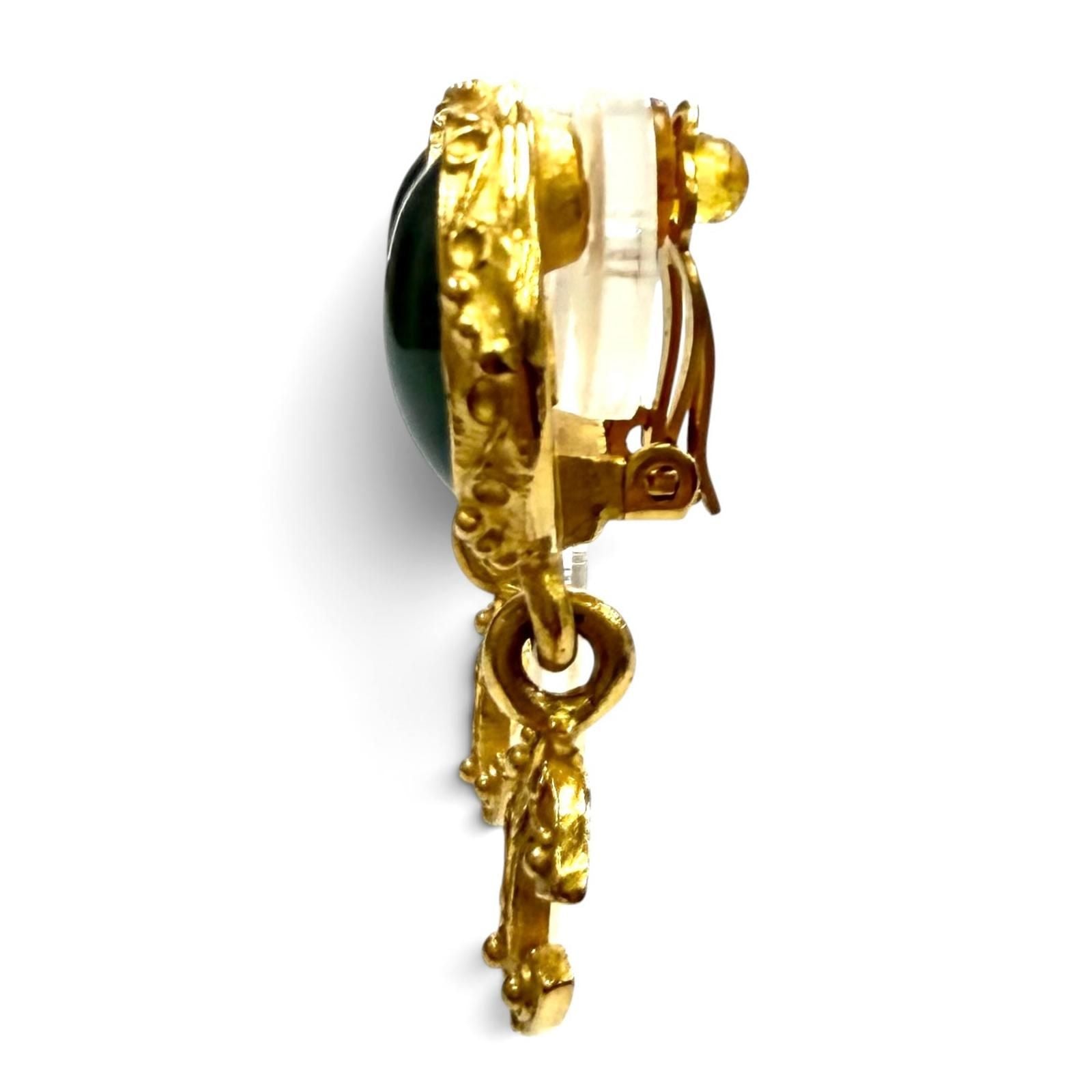 Chanel Vintage Gripoix CC Logo Swing Earrings Green Gold — view 2