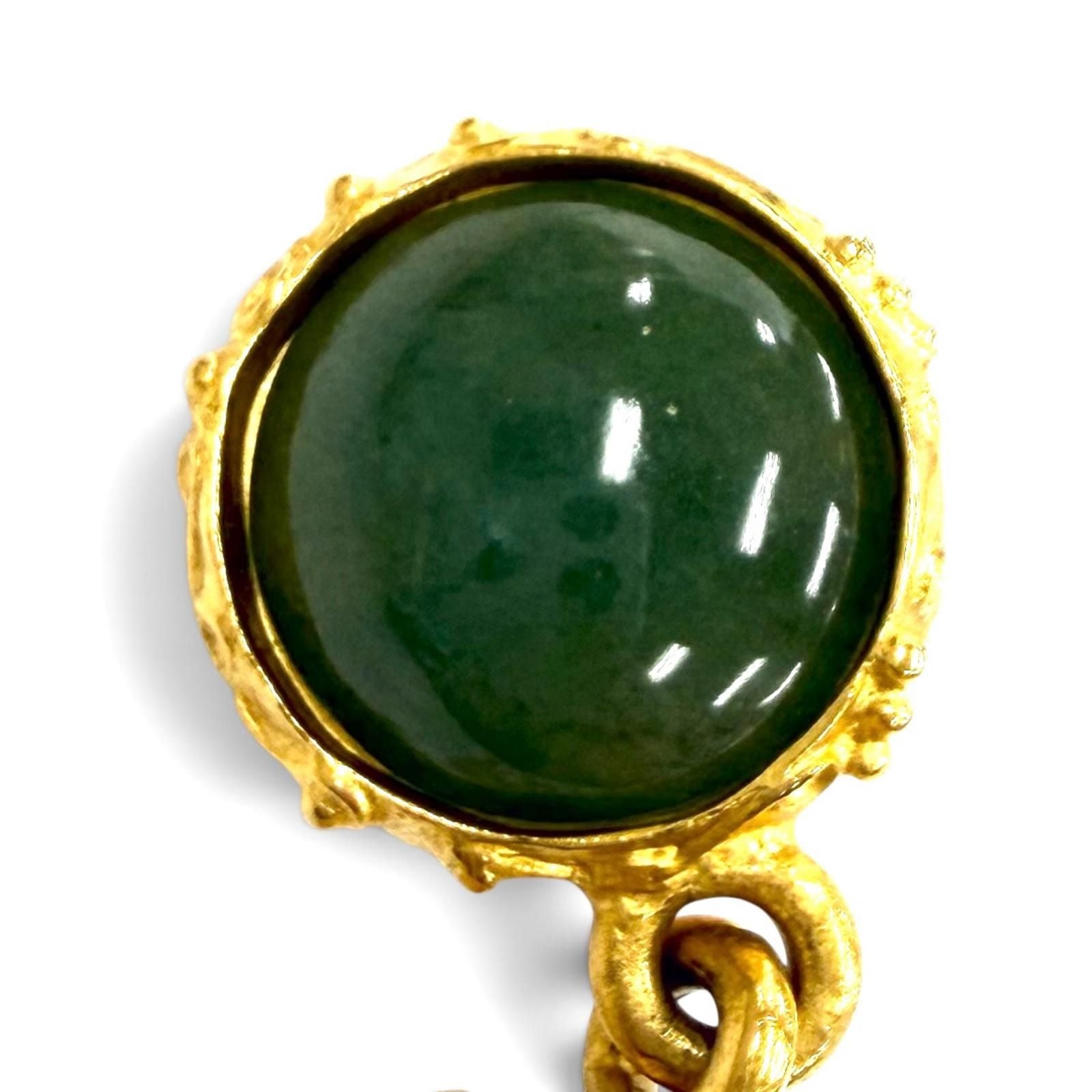 Chanel Vintage Gripoix CC Logo Swing Earrings Green Gold — view 6