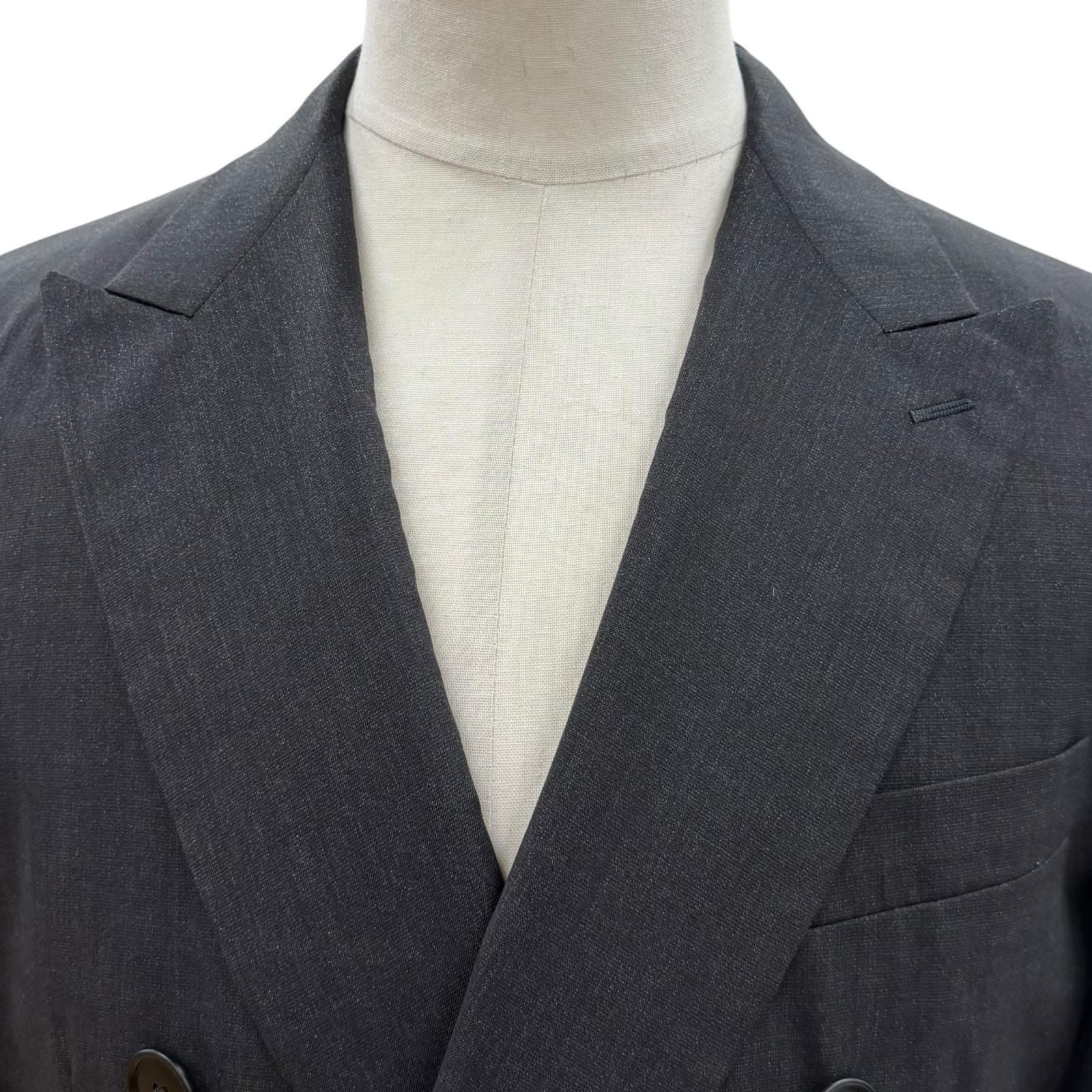 Hermes 92% Wool Peak Lapel Double Breasted Terre Jacket Dark Gray 48 — view 2