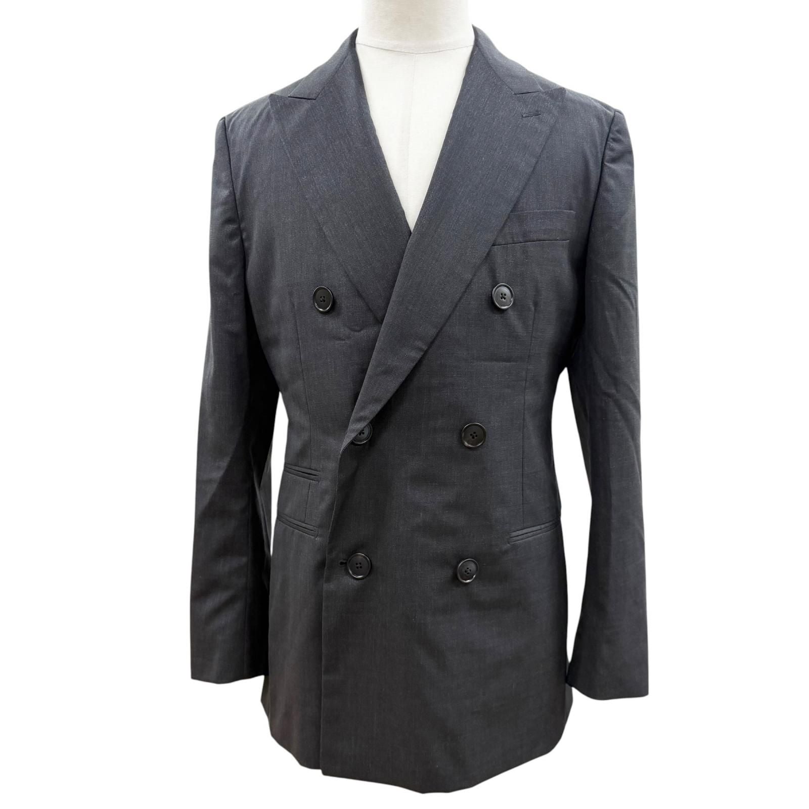 Hermes 92% Wool Peak Lapel Double Breasted Terre Jacket Dark Gray 48