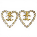 Chanel 23c CC Logo Heart Crystal Rhinestone Earrings Gold