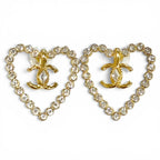 Chanel 23c CC Logo Heart Crystal Rhinestone Earrings Gold