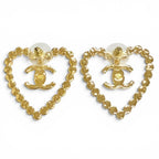 Chanel 23c CC Logo Heart Crystal Rhinestone Earrings Gold — view 3