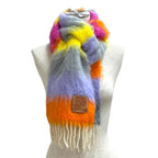 Loewe Mohair Wool Blend Anag Lambskin Patch Border Fringe Scarf Multi — view 2