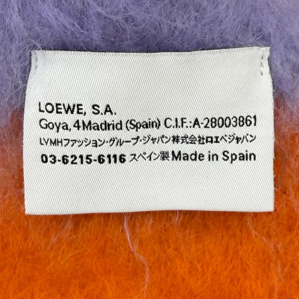 Loewe Mohair Wool Blend Anag Lambskin Patch Border Fringe Scarf Multi — view 7