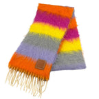Loewe Mohair Wool Blend Anag Lambskin Patch Border Fringe Scarf Multi