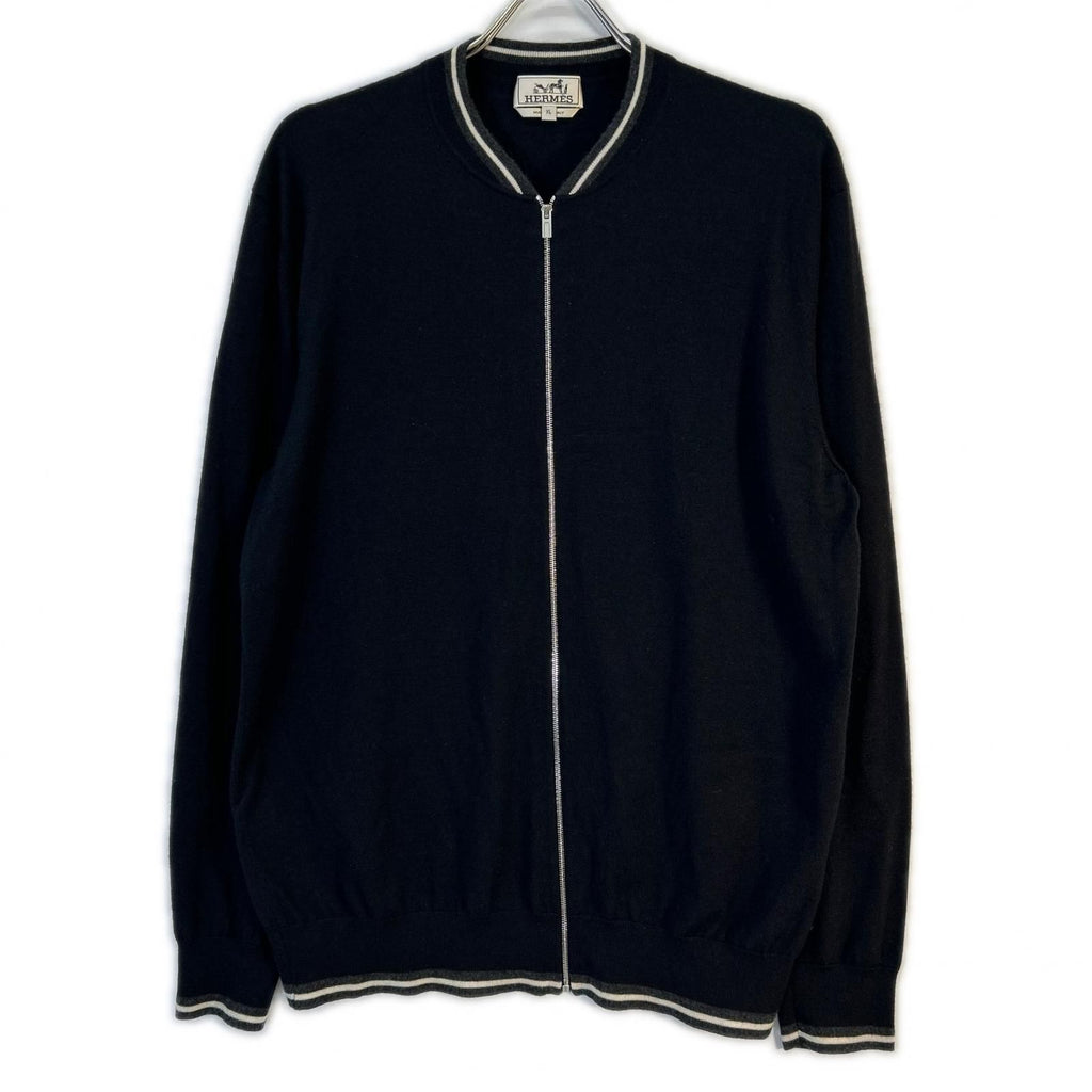 Hermes Black Cashmere 100 Zip Cardigan XL