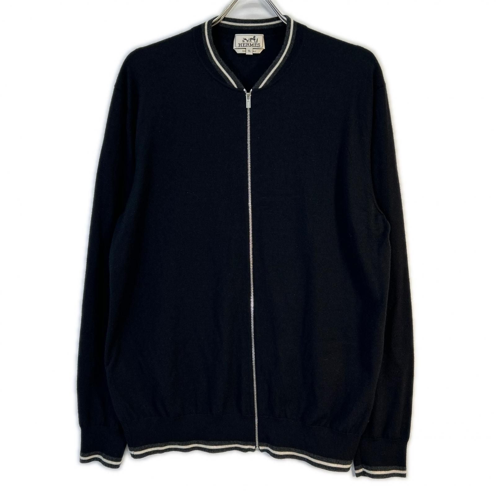 Hermes Black Cashmere 100 Zip Cardigan XL