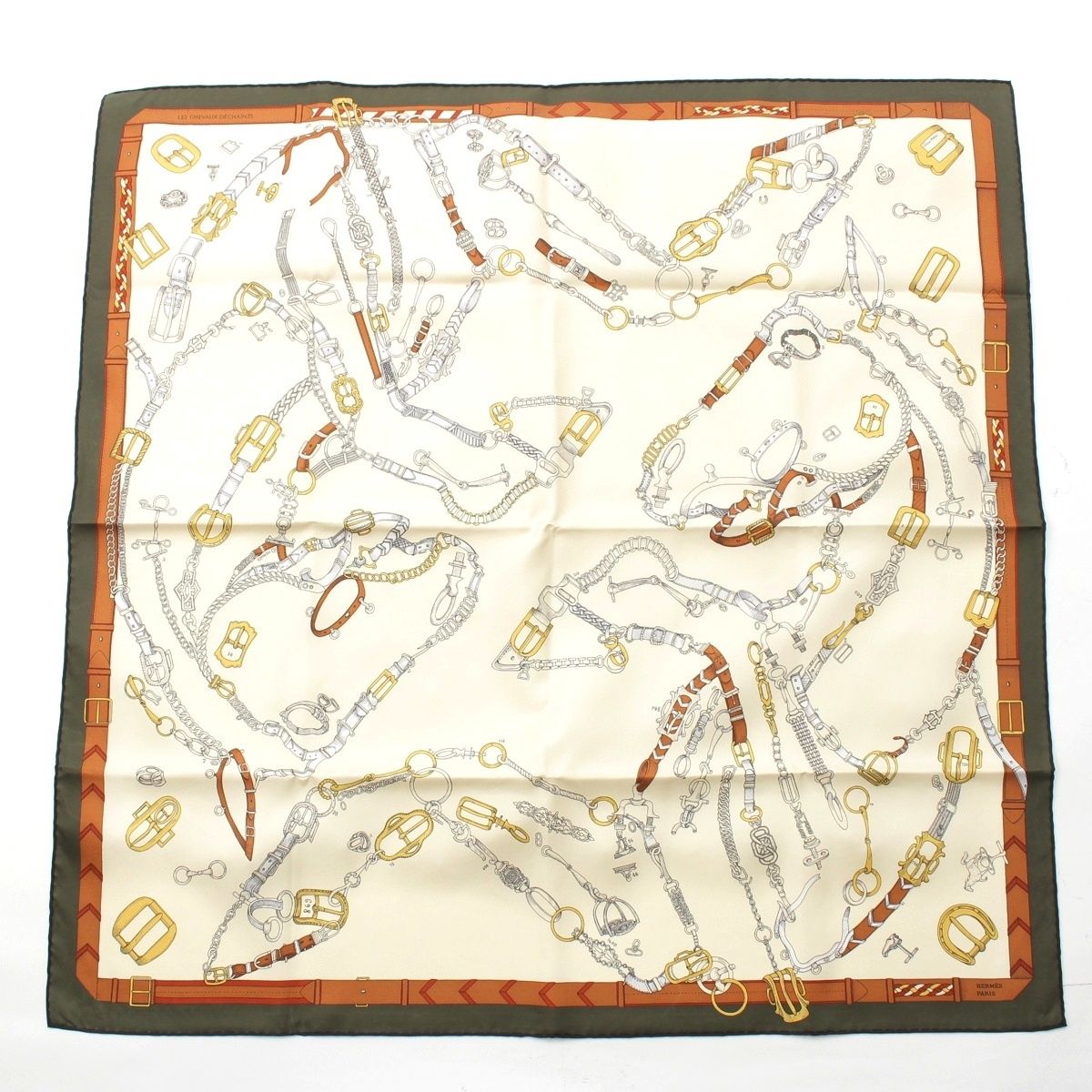 Hermes Carre 90 Chevaux Dechaines Silk Scarf Multicolor