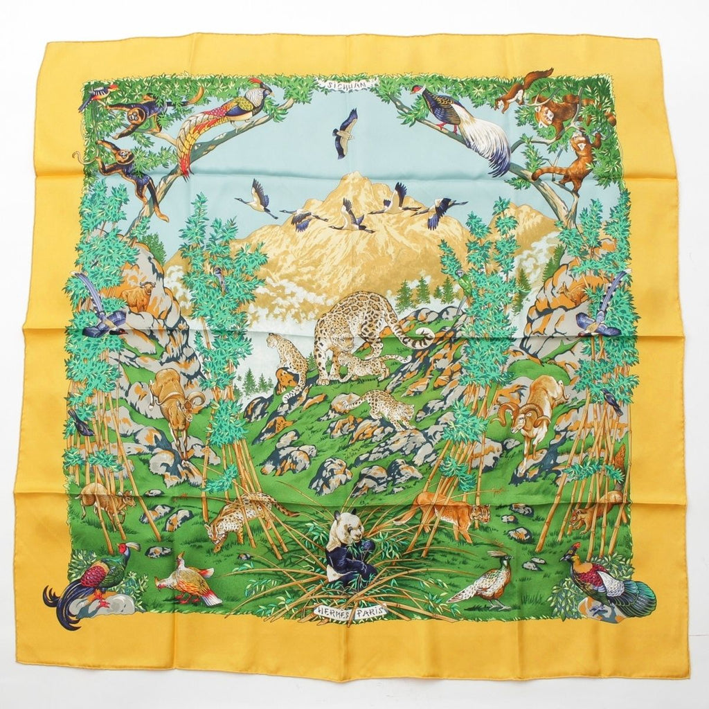 Hermes Carre 90 Sichuan Silk Scarf Yellow
