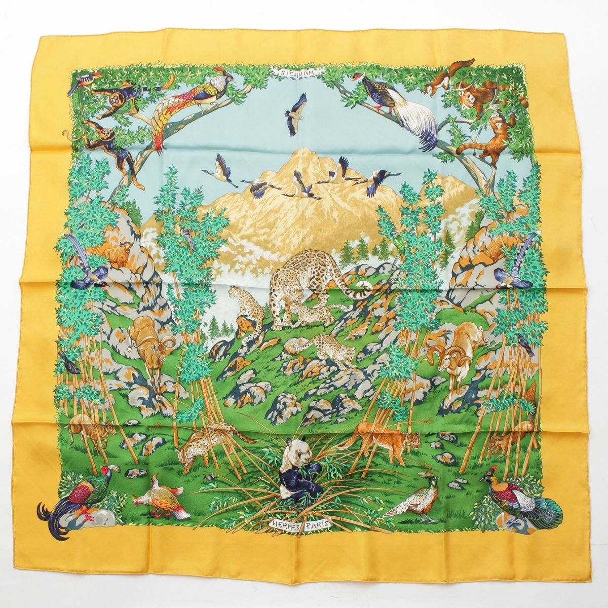 Hermes Carre 90 Sichuan Silk Scarf Yellow