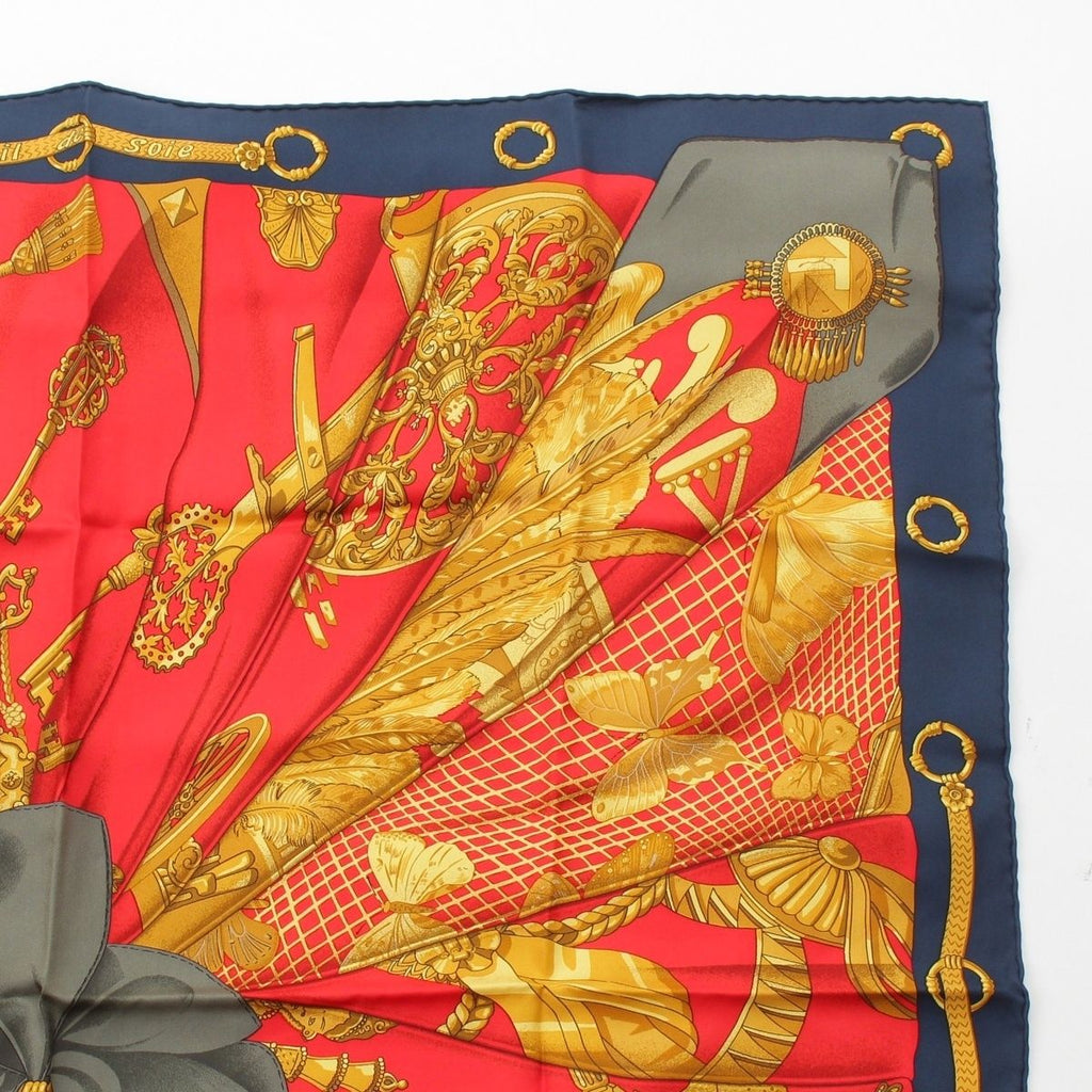 Hermes Soleil de Soie Silk Sun Carre 90 Scarf Red Navy — view 3