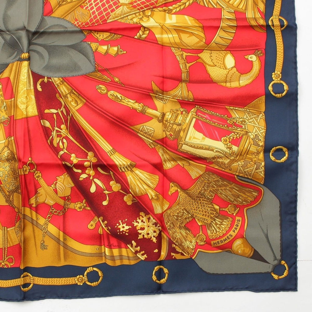 Hermes Soleil de Soie Silk Sun Carre 90 Scarf Red Navy — view 5