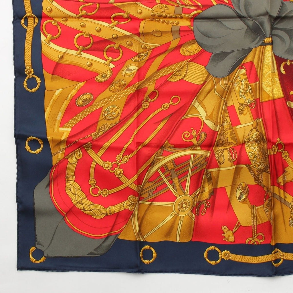 Hermes Soleil de Soie Silk Sun Carre 90 Scarf Red Navy — view 4
