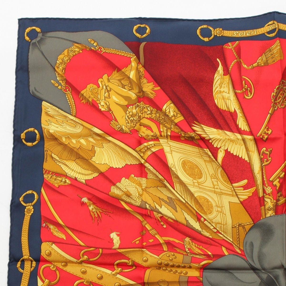 Hermes Soleil de Soie Silk Sun Carre 90 Scarf Red Navy — view 2