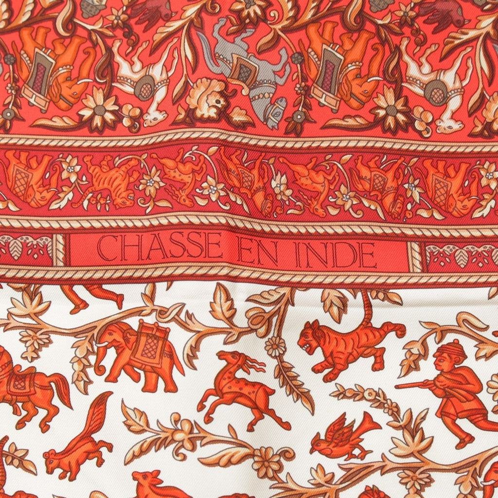 Hermes Carre 90 Silk Chasse en Inde Indian Hunting Scarf Orange 90 — view 8