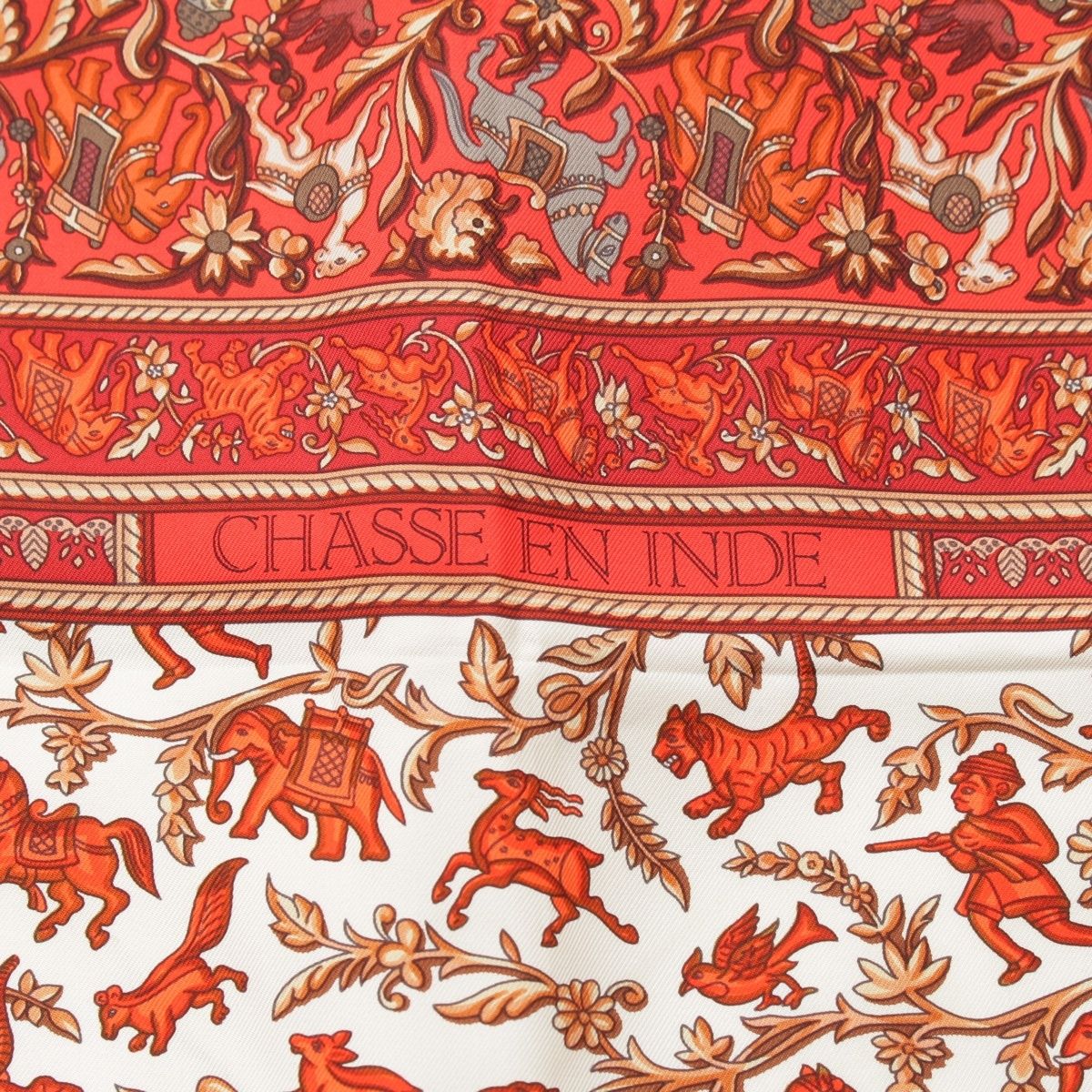 Hermes Carre 90 Silk Chasse en Inde Indian Hunting Scarf Orange 90 — view 8