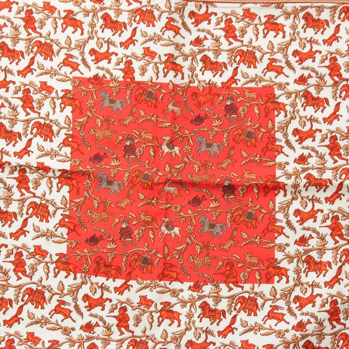 Hermes Carre 90 Silk Chasse en Inde Indian Hunting Scarf Orange 90 — view 6