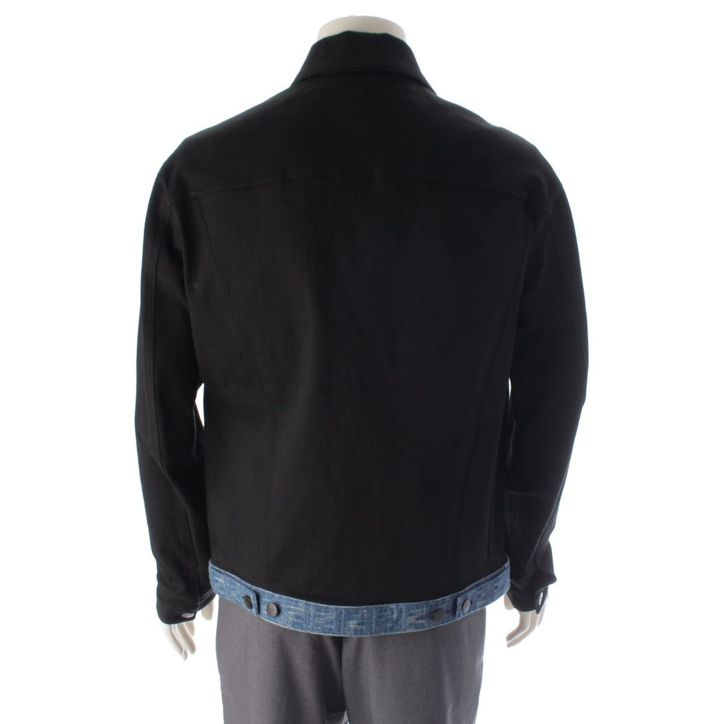 Fendi Cotton Logo Embroidery Denim Contrast Jacket Black Blue 50 — view 4