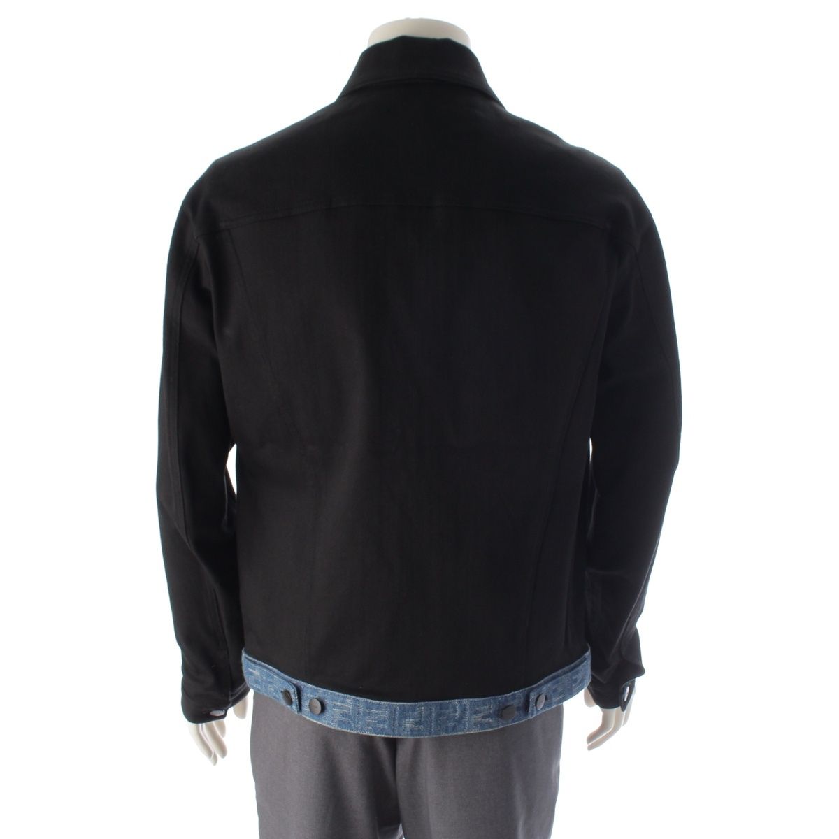 Fendi Cotton Logo Embroidery Denim Contrast Jacket Black Blue 50 — view 4