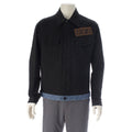 Fendi Cotton Logo Embroidery Denim Contrast Jacket Black Blue 50