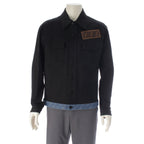 Fendi Cotton Logo Embroidery Denim Contrast Jacket Black Blue 50