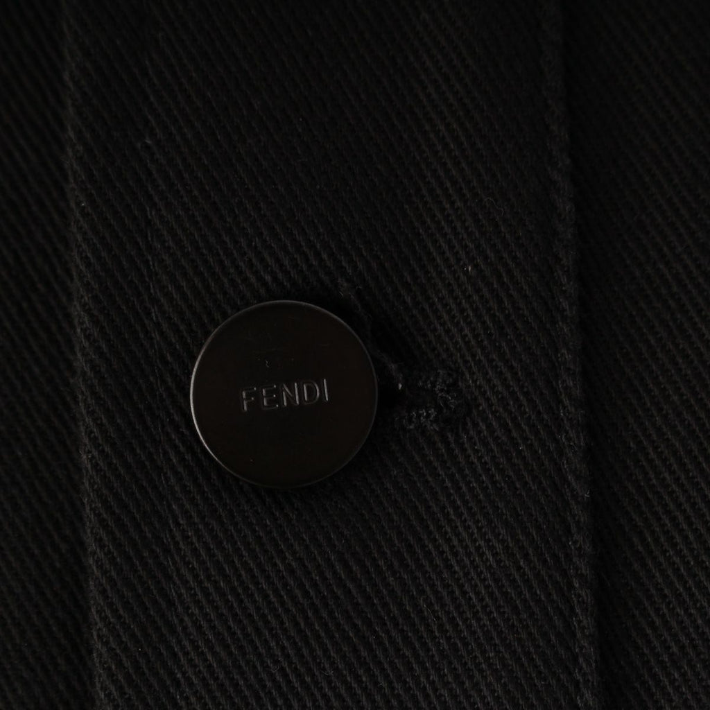 Fendi Cotton Logo Embroidery Denim Contrast Jacket Black Blue 50 — view 7