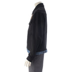 Fendi Cotton Logo Embroidery Denim Contrast Jacket Black Blue 50 — view 3