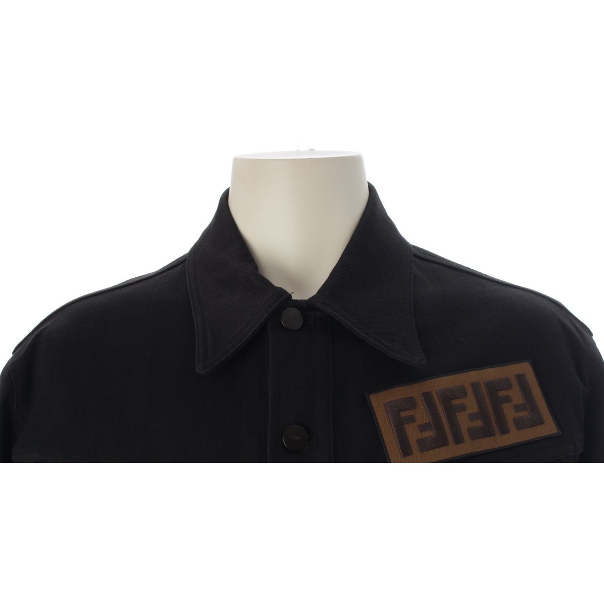 Fendi Cotton Logo Embroidery Denim Contrast Jacket Black Blue 50 — view 5
