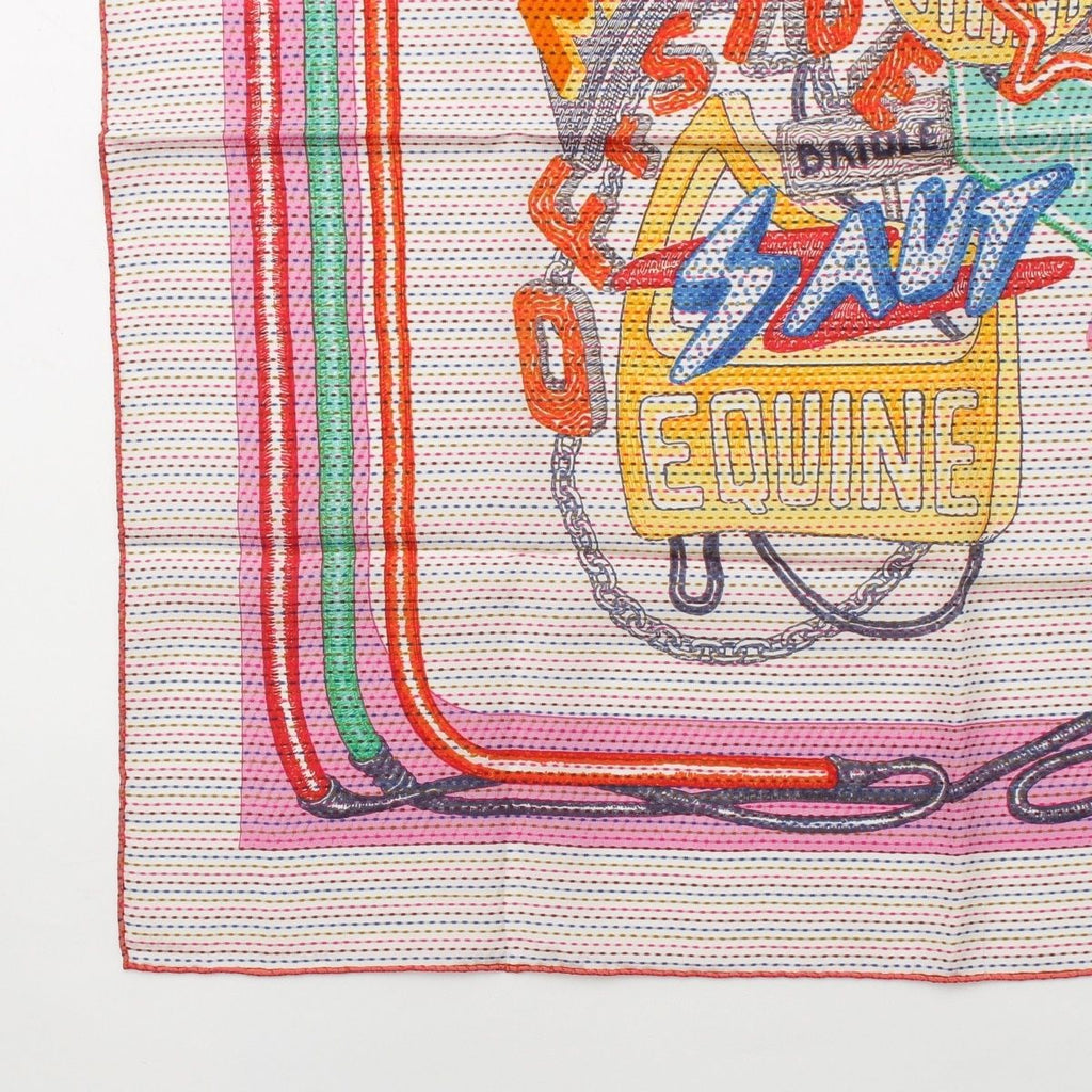 Hermes Carre 70 Cheval Oscope Neon Chevaloscope Pointier Silk Scarf White — view 4