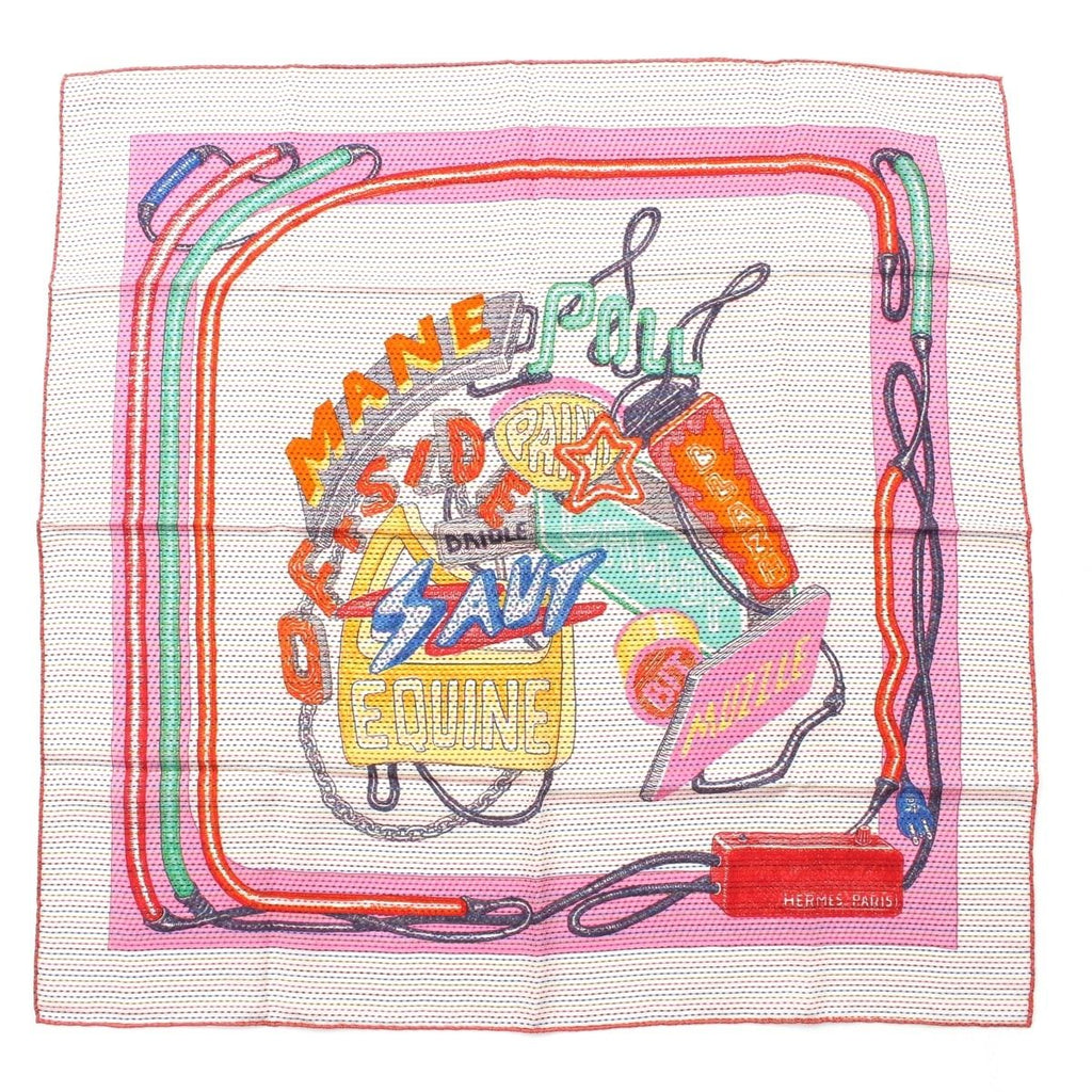 Hermes Carre 70 Cheval Oscope Neon Chevaloscope Pointier Silk Scarf White