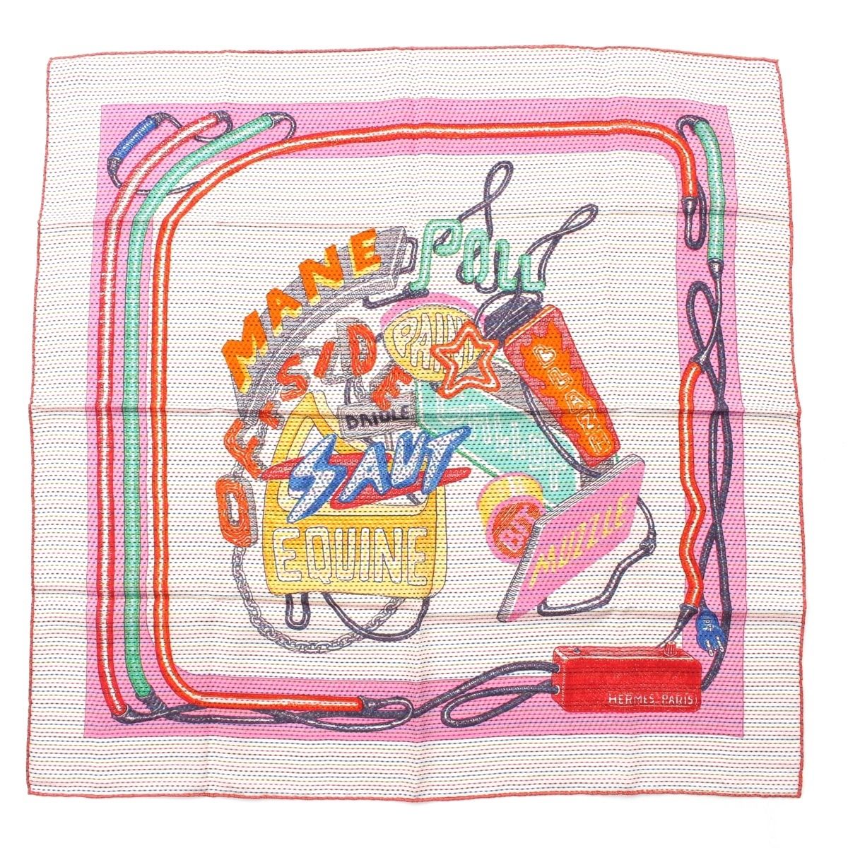 Hermes Carre 70 Cheval Oscope Neon Chevaloscope Pointier Silk Scarf White