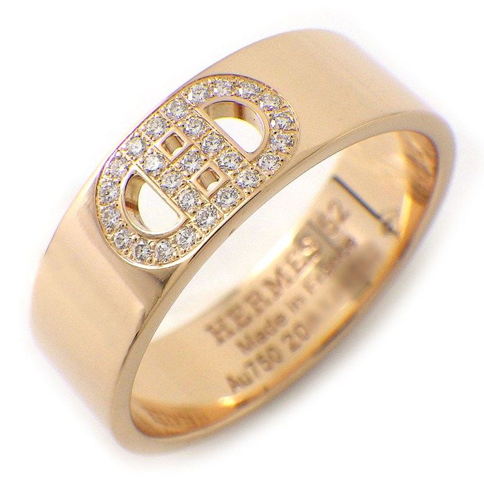 Hermes Ring D'Ancre PM Points Diamond Total 18K Pink Gold